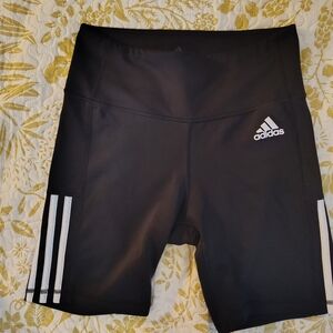 adidas Black Athletic Bike Shorts with White Three-Stripe Accents